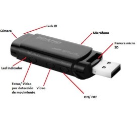 USB espião Full HD 1080p com visão noturna e detecção de